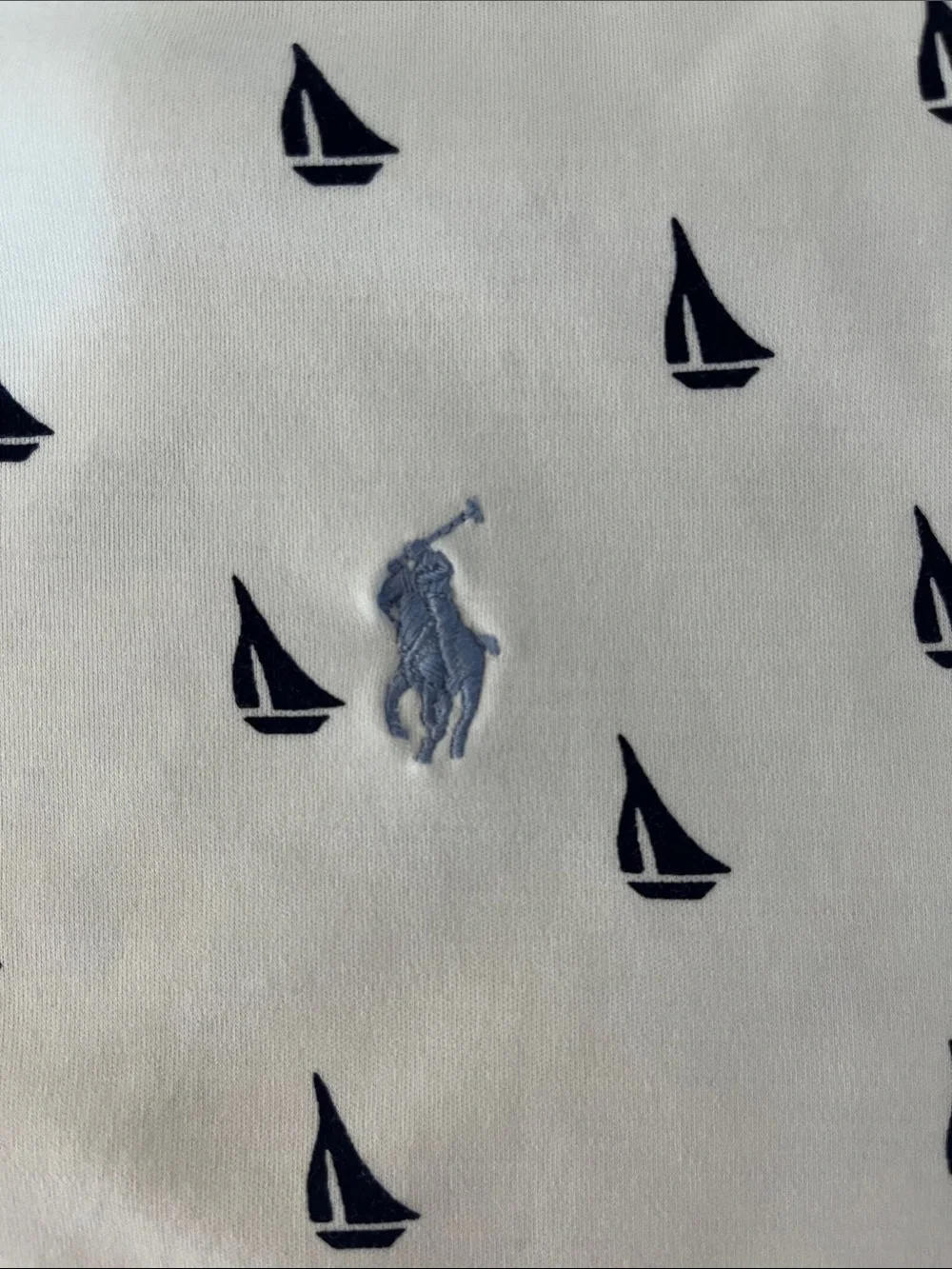 Ralph Lauren White Polo with Navy Sailboat Print